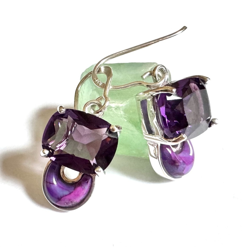 NEW BARSE Earrings Purple Gem Drop Turquoise Sterling Plated NEW W/CARD